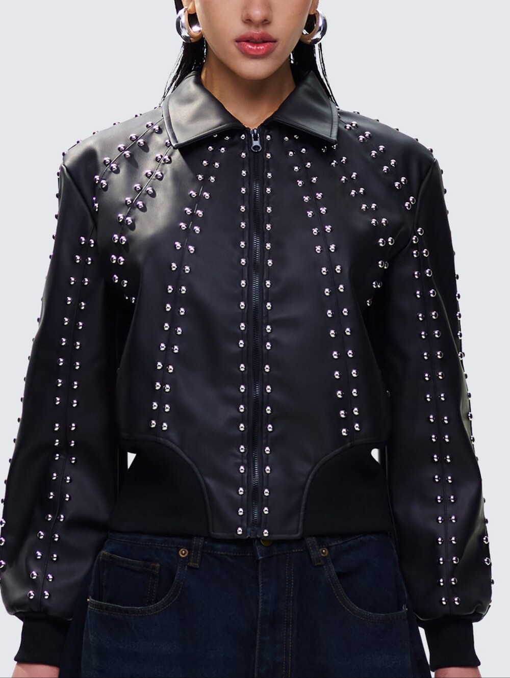 Finesse Eleri Black Vegan Leather Studded Jacket/Size M/NEW/MSRP $118.